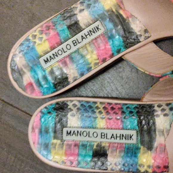 Manolo Blahnik Multicolor Python Criss Cross Sandals - Picture 5 of 13